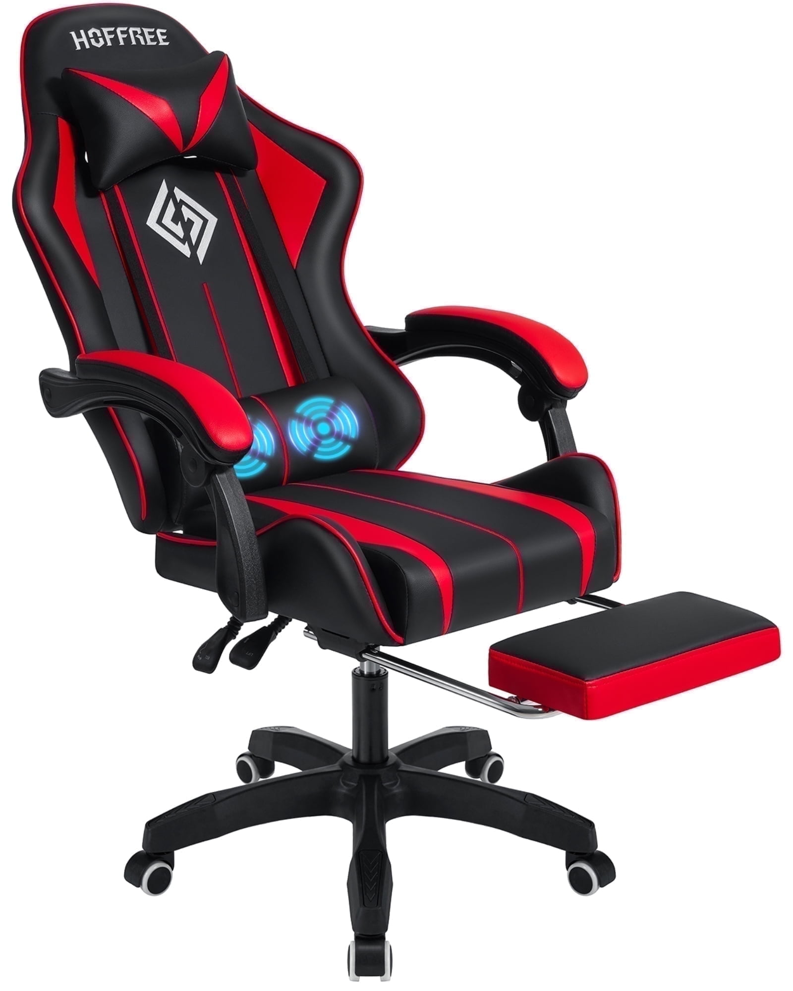Hoffree Gaming Chair Massage Game Chair with Footrest and Massage Lumbar Support Ergonomic Computer Chair Height Adjustable with Swivel Seat and Headrest